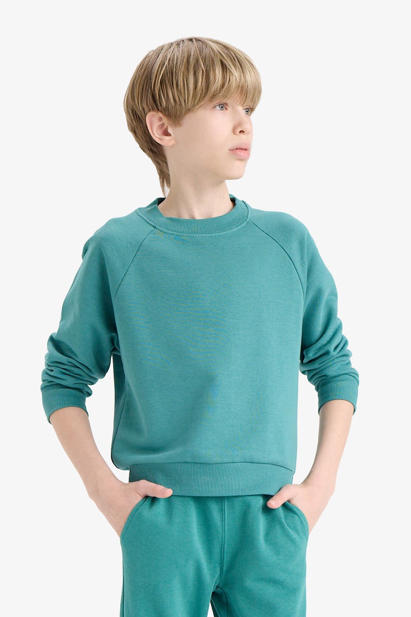 DeFacto Green Boy Boy Basic Crew Neck Sweatshirt Casual - Image 3
