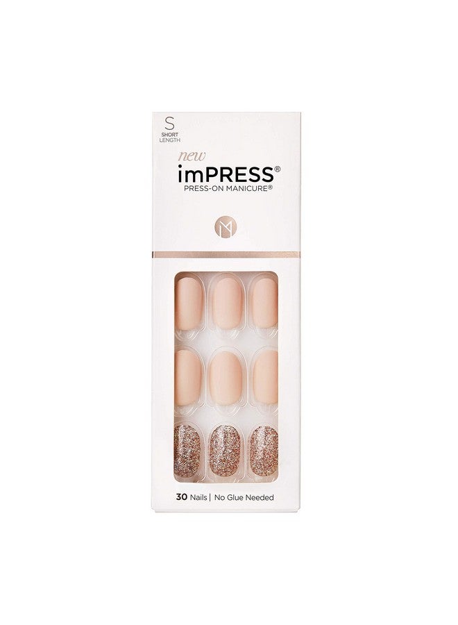 Impress KISS imPRESS No Glue Mani Press On Nails, Design, 'Evanesce', Beige, Short Size, Oval Shape, Includes 30 Nails, Prep Pad, Instructions Sheet, 1 Manicure Stick, 1 Mini File - Image 1