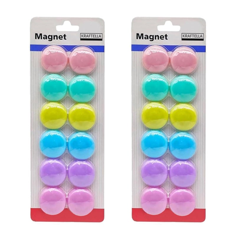 KRAFTELLA Colorful Pastel Color Magnet for Magnetic WhiteBoards Sticky Stick Notes Photos Charts Notice BoardPlanning Magnets Fridge Magnetic Button 30 mm Pack of 24 - Image 1