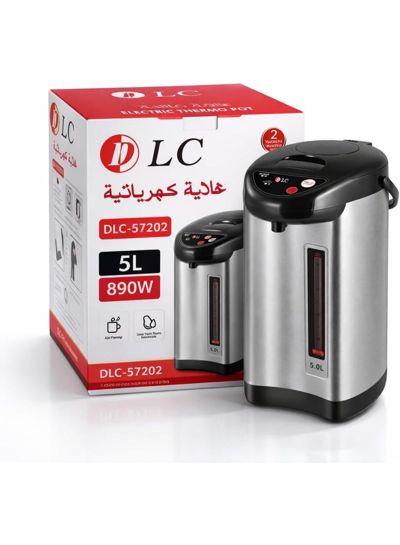 D L C Electric Thermo Pot Stainless Steel Hot Water Dispenser 5.0L With 3-Way Dispense System 890W Silver DLC-57202 - Image 3