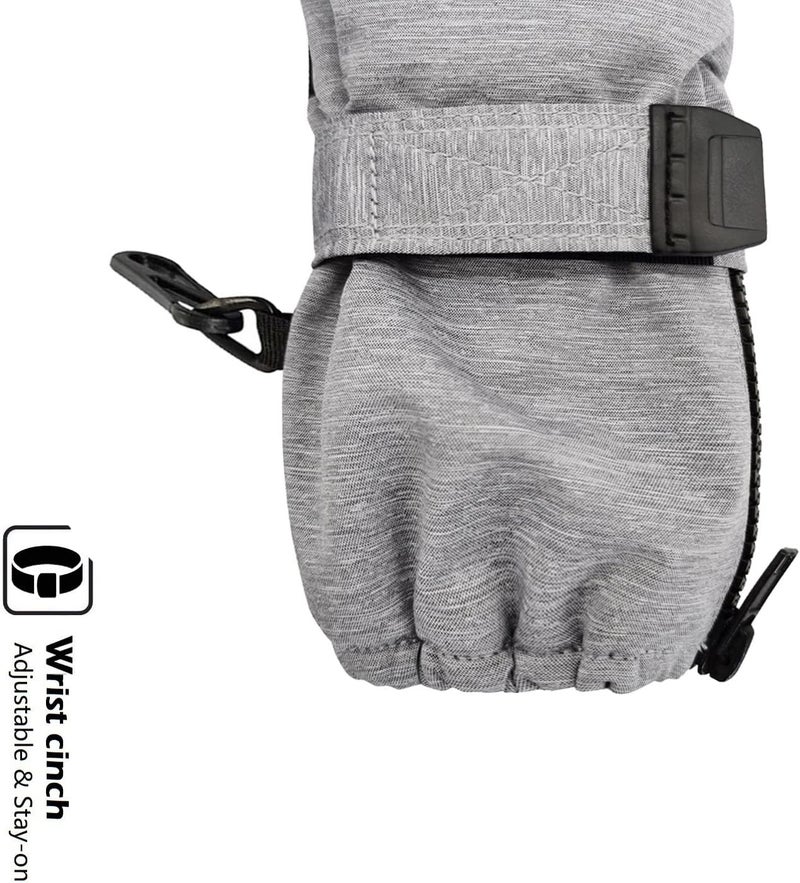 HIGHCAMP Kids Long Cuff Winter Snow Ski Mitten with Zipper Waterproof Gloves for Toddler Boys Girls - Image 4