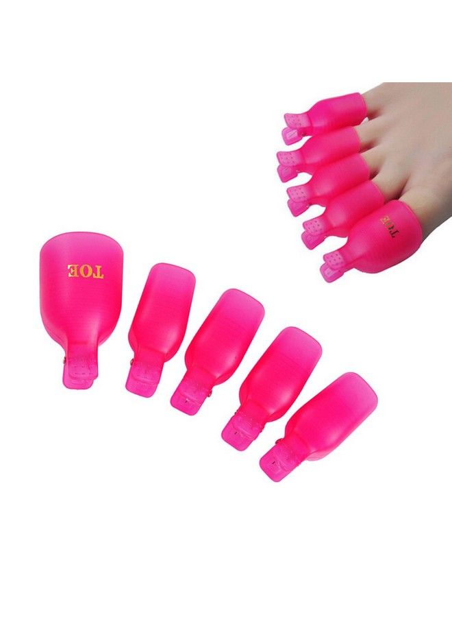 Yueton Pack Of 10 Reusable Toenail Nail Art Soak Off Cap Clip Uv Gel Polish Remover Tool (Hot Pink) - Image 1