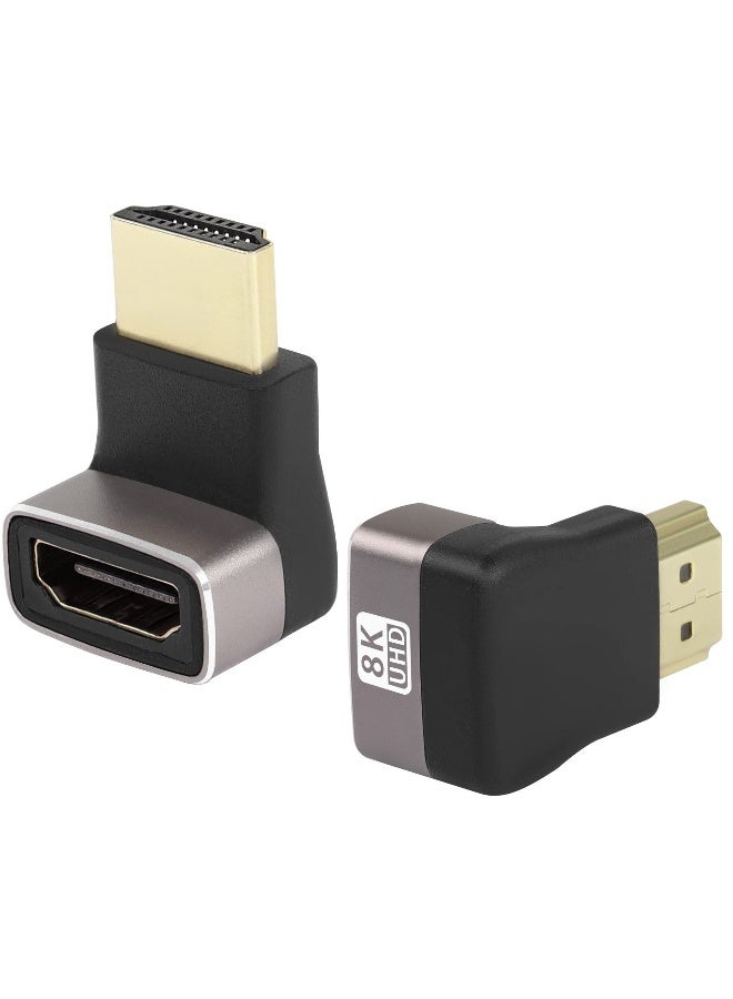 حزمة مكونة من قطعتين محول HDMI 2.1 بزاوية 90 درجة من ذكر إلى أنثى، زاوية 270 درجة HDMI بدقة 8K، يدعم 8K@60Hz/4K@120Hz HDR، مناسب للتلفاز، المفتاح، اللابتوب، PS4، PS5، Xbox، والم projector. - Image 1