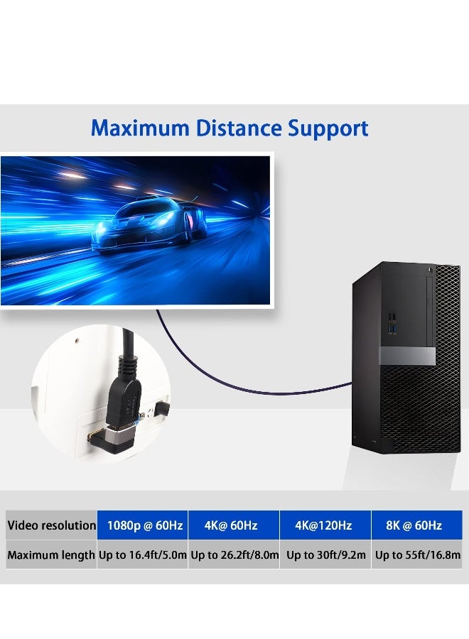 حزمة مكونة من قطعتين محول HDMI 2.1 بزاوية 90 درجة من ذكر إلى أنثى، زاوية 270 درجة HDMI بدقة 8K، يدعم 8K@60Hz/4K@120Hz HDR، مناسب للتلفاز، المفتاح، اللابتوب، PS4، PS5، Xbox، والم projector. - Image 3