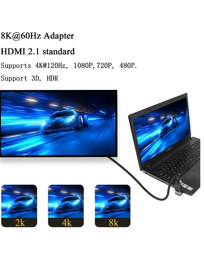 حزمة مكونة من قطعتين محول HDMI 2.1 بزاوية 90 درجة من ذكر إلى أنثى، زاوية 270 درجة HDMI بدقة 8K، يدعم 8K@60Hz/4K@120Hz HDR، مناسب للتلفاز، المفتاح، اللابتوب، PS4، PS5، Xbox، والم projector. - Image 4