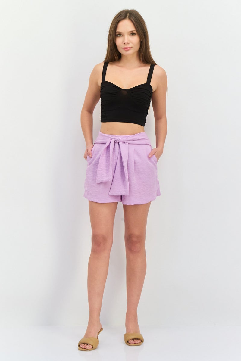 MANGO Women Solid Basic Shorts, Lavender - Image 2
