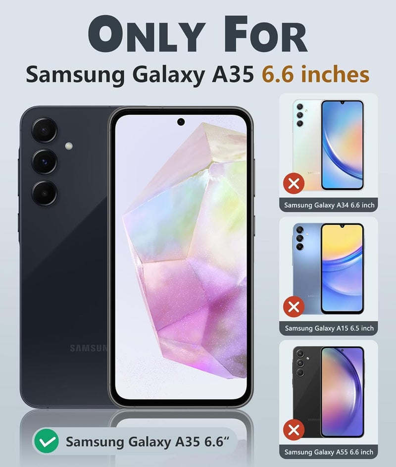 VONZEE Compatible with Samsung Galaxy A35 5G Case Luxury Retro Flowers Floral Clear for Magnetic Wireless Charging Case Shockproof PC+TPU Cute Glossy Shiny Cover for Girls Women, Official Blue - Image 2