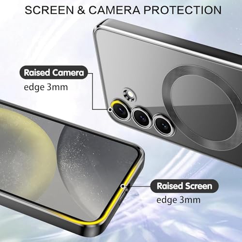VONZEE Compatible with Samsung Galaxy A35 5G Case Luxury Retro Flowers Floral Clear for Magnetic Wireless Charging Case Shockproof PC+TPU Cute Glossy Shiny Cover for Girls Women, Official Blue - Image 3