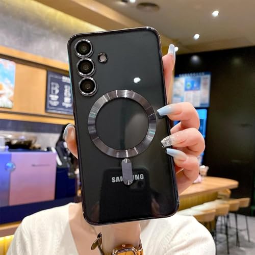 VONZEE Compatible with Samsung Galaxy A35 5G Case Luxury Retro Flowers Floral Clear for Magnetic Wireless Charging Case Shockproof PC+TPU Cute Glossy Shiny Cover for Girls Women, Official Blue - Image 4