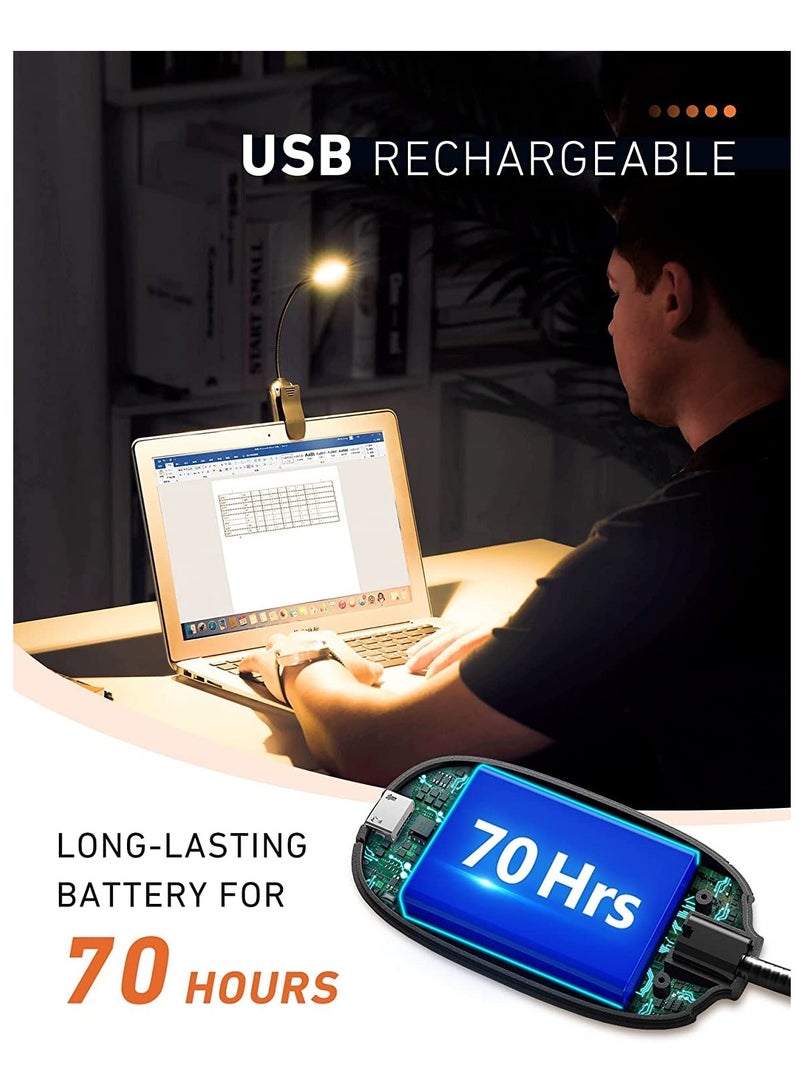 ضوء قراءة محمول مع 3 مستويات سطوع و 3 درجات حرارة، مصباح مكتب قابل لإعادة الشحن عبر USB صديق للعين مع 7 LEDs، تصميم مرن للتثبيت على جانب السرير - Image 3