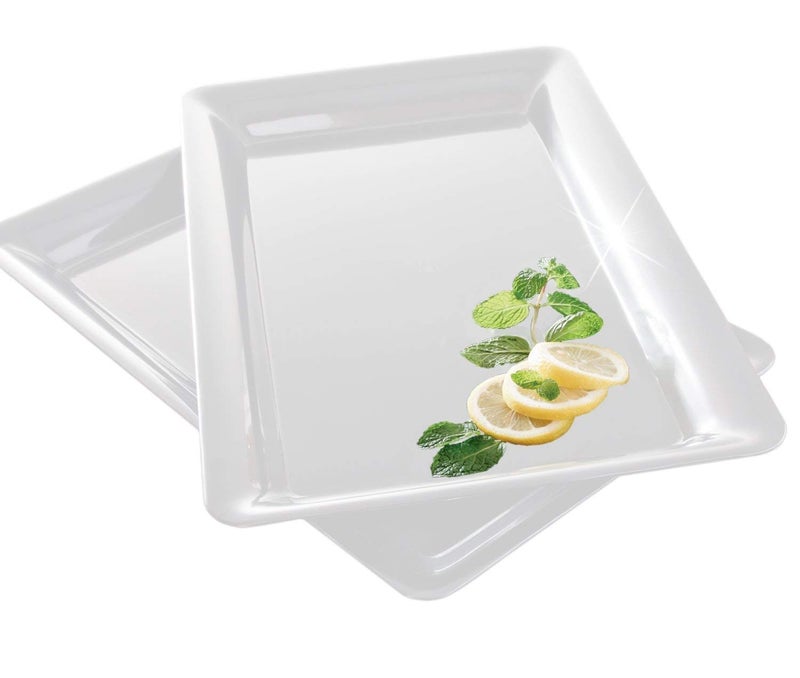 4 Rectangle White Plastic Heavy Duty Serving Trays 12 x 18 Decorative Wedding  Party Platters