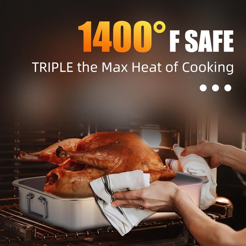 Chrysovereign Stainless Steel Turkey Roasting Pan with Rack & Handles, Heavy Duty Food-Safe Turkey Pan Dishwasher Safe, Perfect for Cooking Turkey and Steak for Thanksgiving and Christmas (Standard) - Image 4