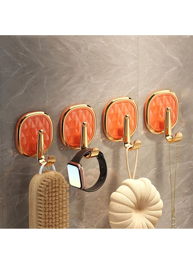 4pcs Orange Sticky Hooks Easy Install No Drill Wall Hangers for Clothes Towels Robes Modern Bathroom Accessories - Image 1