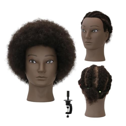 WDQXCQA Afro Male Mannequin Head 8-inch mannequin head with 100% human hair that can be bleached or dyed to suit hair styling practice cutting practice styling practice and braiding practice - Image 1