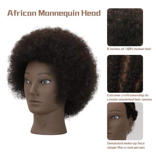WDQXCQA Afro Male Mannequin Head 8-inch mannequin head with 100% human hair that can be bleached or dyed to suit hair styling practice cutting practice styling practice and braiding practice - Image 3