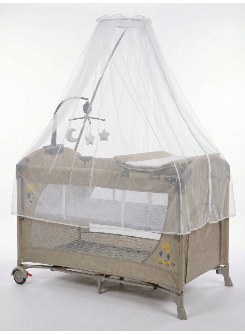 Cool Baby 2-Level Foldable Baby Travel Cot Bedside Sleeper with Mosquito Net, Diaper Changer, Music Bell & Soundproof Wheels – Portable Playard - Image 1