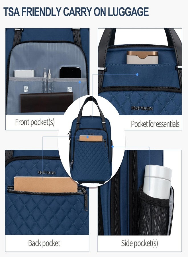 EMPSIGN Underseat Carry on Bag with Wheels, Cabin Size Luggage 16-Inch (40 cm) with 2 Fixed Wheels, Softside Trolley Carry On, Travel Luggage for Women Men Business, Blue-Grey Zipper - Image 5