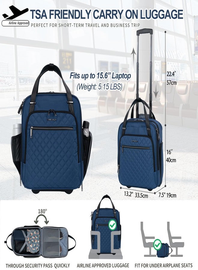 EMPSIGN Underseat Carry on Bag with Wheels, Cabin Size Luggage 16-Inch (40 cm) with 2 Fixed Wheels, Softside Trolley Carry On, Travel Luggage for Women Men Business, Blue-Grey Zipper - Image 2