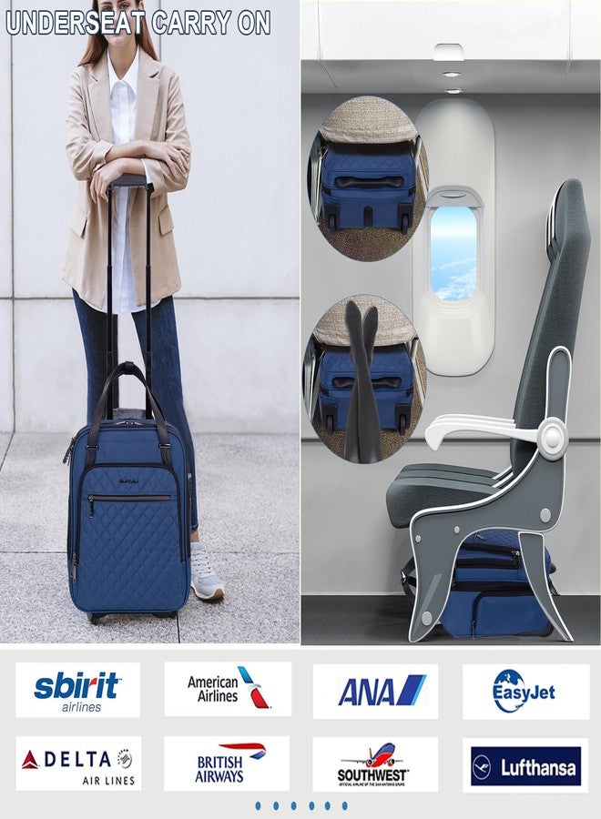 EMPSIGN Underseat Carry on Bag with Wheels, Cabin Size Luggage 16-Inch (40 cm) with 2 Fixed Wheels, Softside Trolley Carry On, Travel Luggage for Women Men Business, Blue-Grey Zipper - Image 3