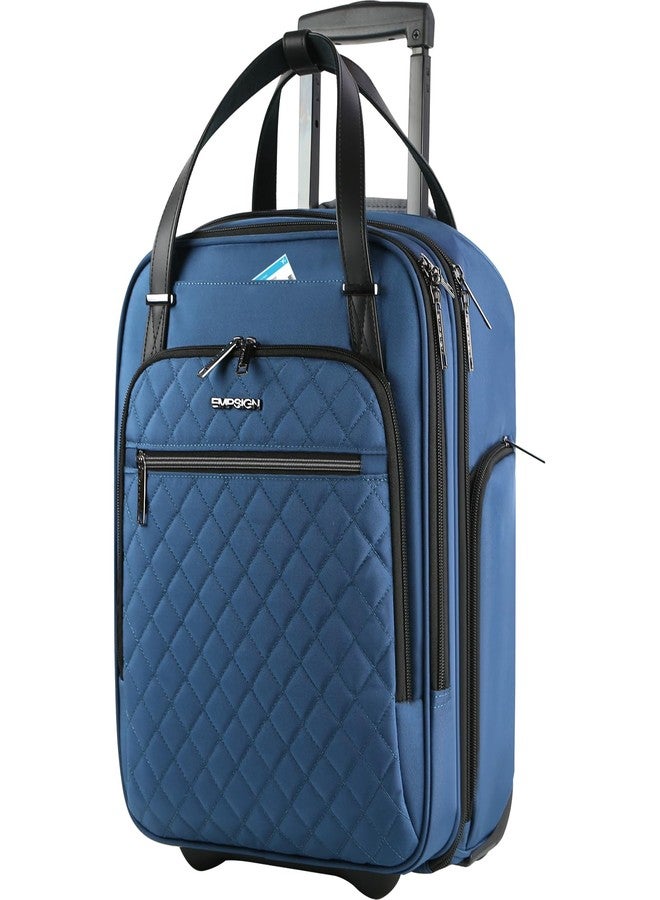 EMPSIGN Underseat Carry on Bag with Wheels, Cabin Size Luggage 16-Inch (40 cm) with 2 Fixed Wheels, Softside Trolley Carry On, Travel Luggage for Women Men Business, Blue-Grey Zipper - Image 1