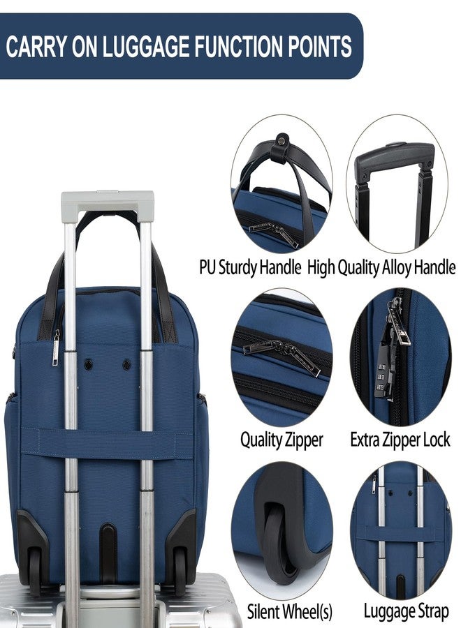 EMPSIGN Underseat Carry on Bag with Wheels, Cabin Size Luggage 16-Inch (40 cm) with 2 Fixed Wheels, Softside Trolley Carry On, Travel Luggage for Women Men Business, Blue-Grey Zipper - Image 4