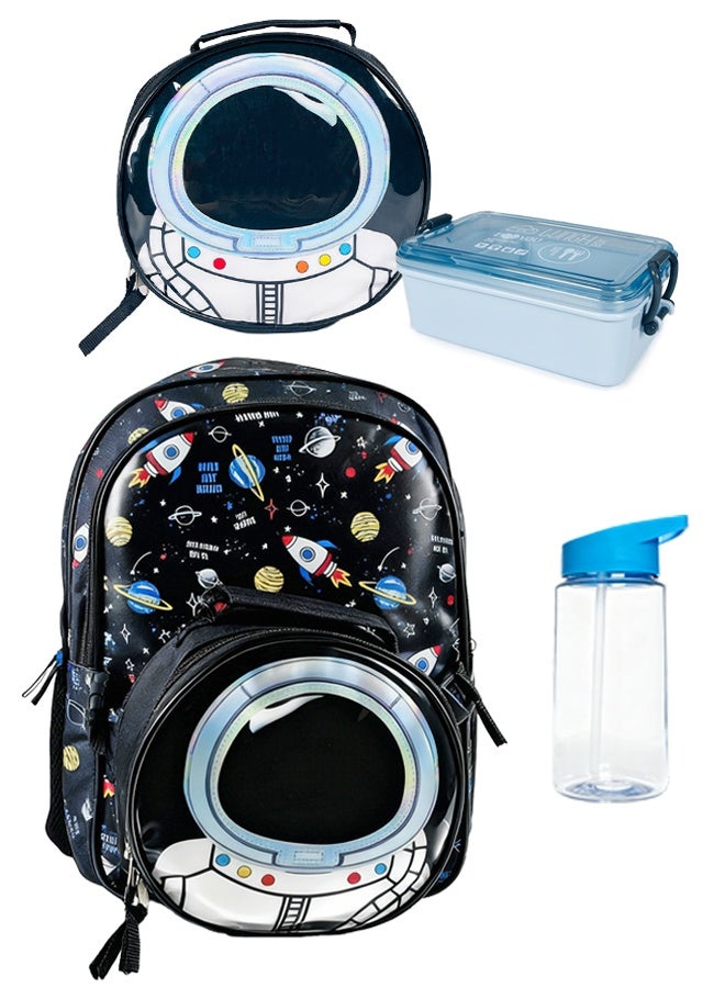SOOO GOOD School Bag for Boys,Space Astronaut Backpack Kids Backpack with Lunch Box Insulated Lunch Bag Water Bottle and Lunch Box,Waterproof Durable Large Capacity Bag for School Travel Hiking - Image 1