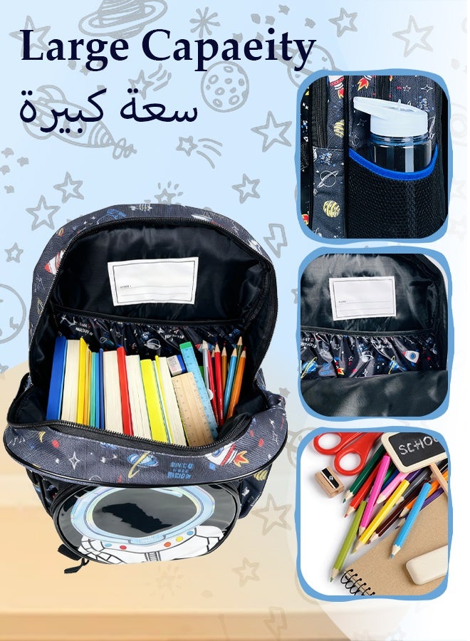 SOOO GOOD School Bag for Boys,Space Astronaut Backpack Kids Backpack with Lunch Box Insulated Lunch Bag Water Bottle and Lunch Box,Waterproof Durable Large Capacity Bag for School Travel Hiking - Image 3