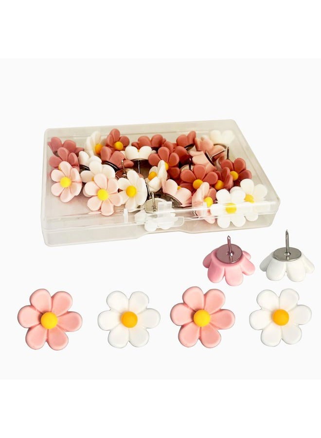 Supfoxer Flower Push Pins for Bulletin Board, Office Supplies Decorative Cute Thumb Tacks for Cork Board Hanging Posters Photos Maps （30pcs） - Image 1