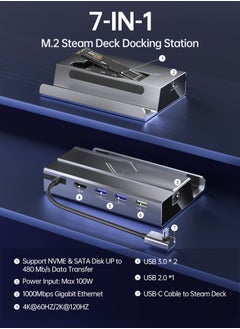 KASTWAVE M.2 Docking Station for Steam Deck, 7 in 1 Docking Station with SSD Port HDMI 2.0 4K@60Hz, Gigabit Ethernet, 3 USB and Full Speed USB-C Charge Port Compatible with Valve Steam Deck  - Image 2