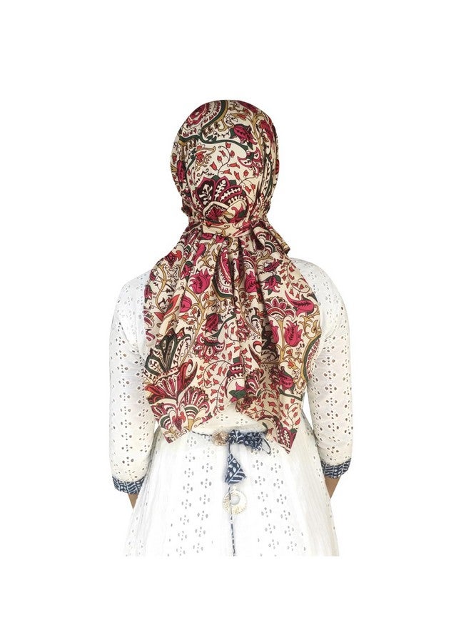 Switchon Scarf Hijab Mask Rayon Printed Fancy Scarf For Women Size Adjustable -Hook Loop Tape (Multicolor_Red), For Female - Image 3