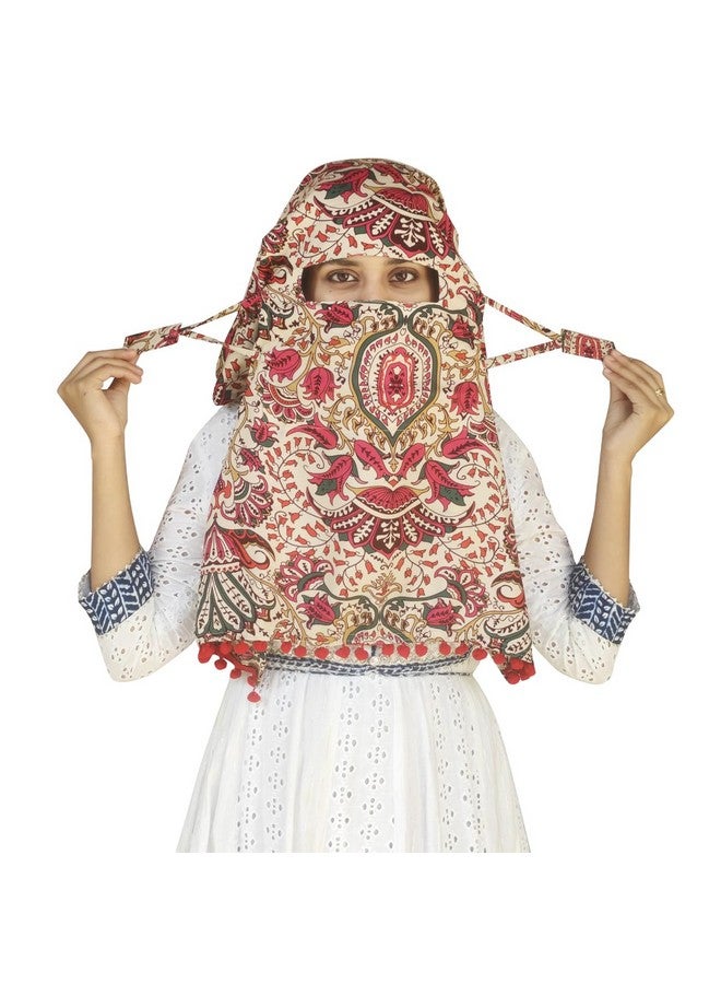 Switchon Scarf Hijab Mask Rayon Printed Fancy Scarf For Women Size Adjustable -Hook Loop Tape (Multicolor_Red), For Female - Image 2
