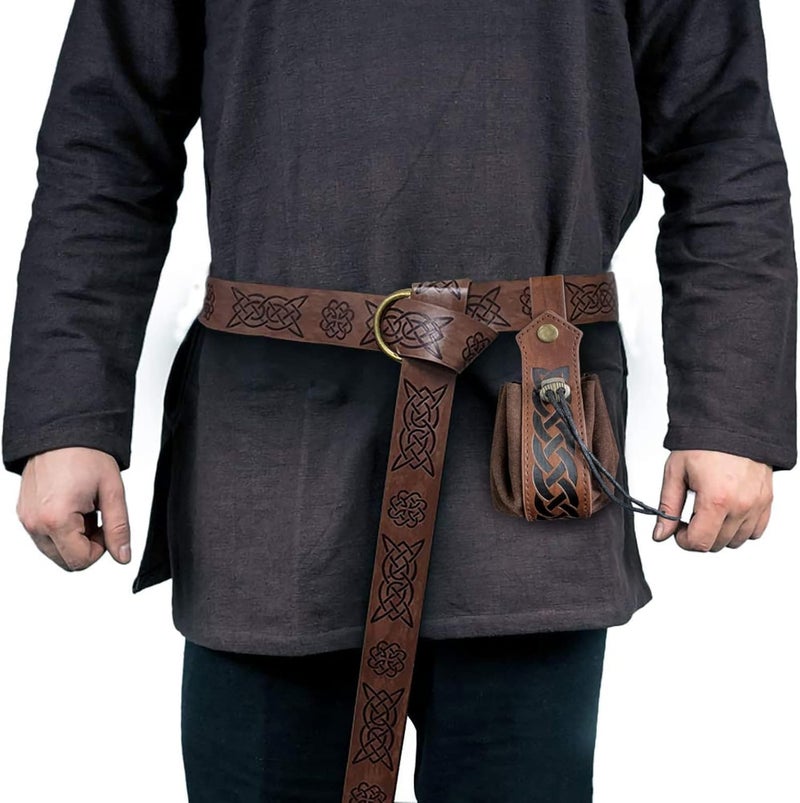 SUMGOGO Belt Pouch Waist Bag Fanny Pack Medieval Vintage Leather Pouch Cellphone Holder Holster Carry Belt Purse Pocket Casual Hiking Festival Renaissance Faire Costume Props Travel Wallet (1-Small Brown) - Image 2