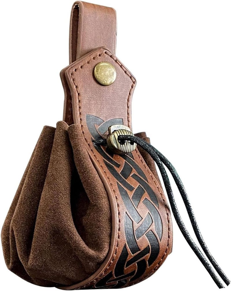 SUMGOGO Belt Pouch Waist Bag Fanny Pack Medieval Vintage Leather Pouch Cellphone Holder Holster Carry Belt Purse Pocket Casual Hiking Festival Renaissance Faire Costume Props Travel Wallet (1-Small Brown) - Image 1
