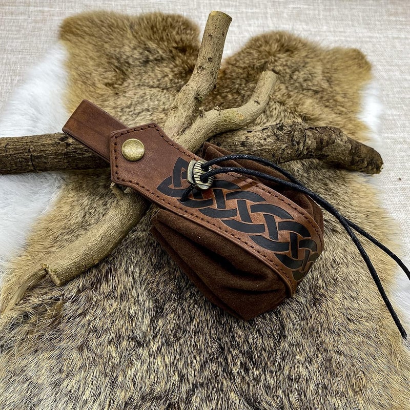 SUMGOGO Belt Pouch Waist Bag Fanny Pack Medieval Vintage Leather Pouch Cellphone Holder Holster Carry Belt Purse Pocket Casual Hiking Festival Renaissance Faire Costume Props Travel Wallet (1-Small Brown) - Image 4