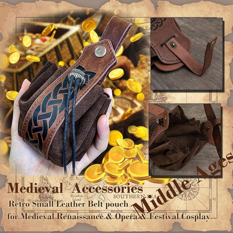 SUMGOGO Belt Pouch Waist Bag Fanny Pack Medieval Vintage Leather Pouch Cellphone Holder Holster Carry Belt Purse Pocket Casual Hiking Festival Renaissance Faire Costume Props Travel Wallet (1-Small Brown) - Image 3