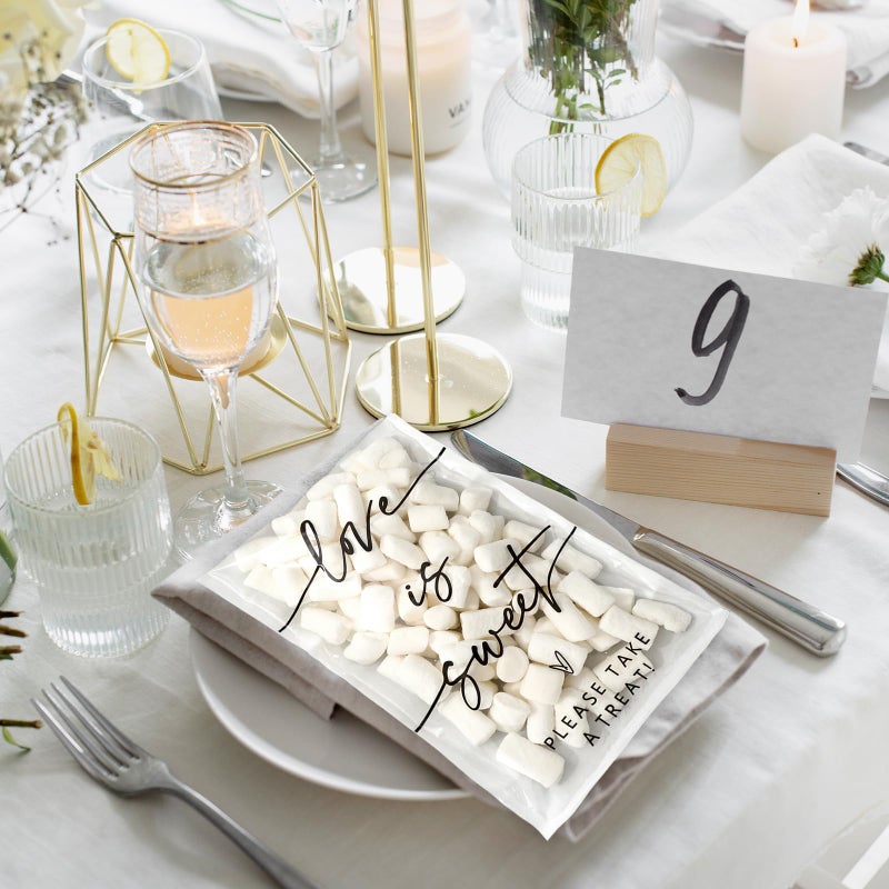 Whaline 100Pcs Clear Wedding Cookie Bag Love Is Sweet White Kraft Paper Treat Bags Self Adhesive Candy Goodie Bags for Party Favors Supplies - Image 5