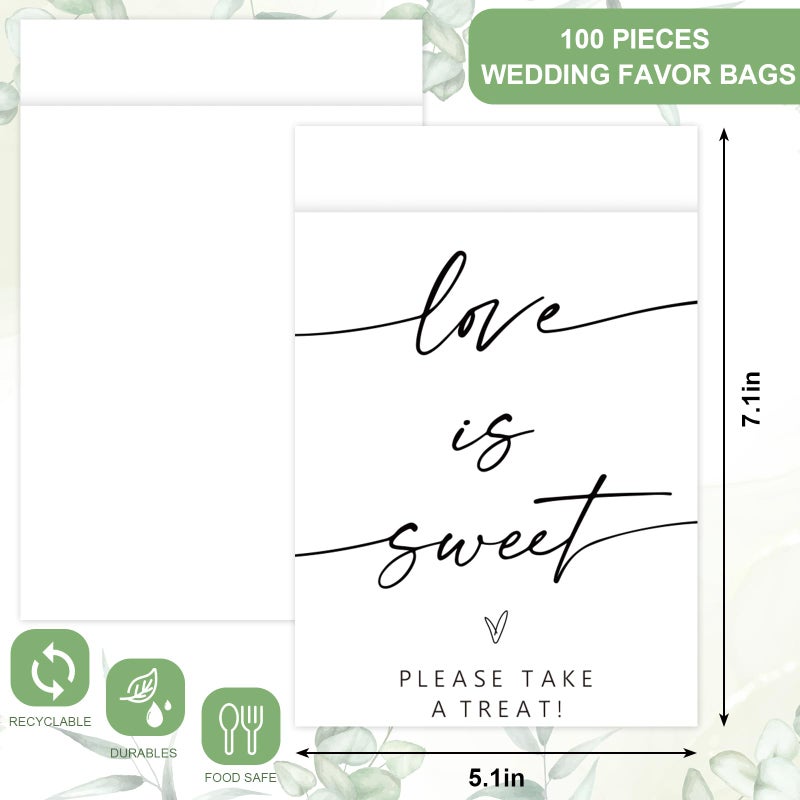 Whaline 100Pcs Clear Wedding Cookie Bag Love Is Sweet White Kraft Paper Treat Bags Self Adhesive Candy Goodie Bags for Party Favors Supplies - Image 2