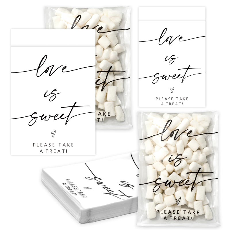 Whaline 100Pcs Clear Wedding Cookie Bag Love Is Sweet White Kraft Paper Treat Bags Self Adhesive Candy Goodie Bags for Party Favors Supplies - Image 1