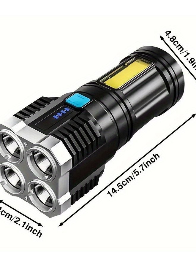 Black Super Bright USB Rechargeable Flashlight 4 LEDs COB Side Light for Camping Fishing Outdoor - Image 4