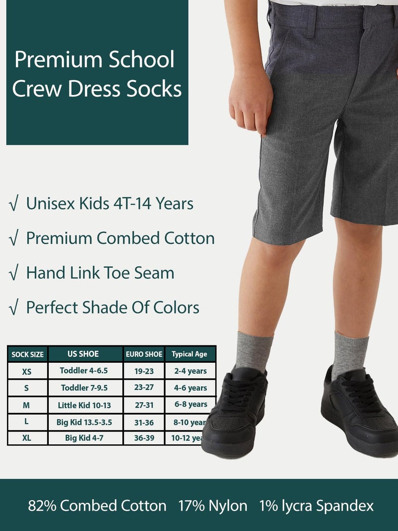COTTON DAY Unisex Little Kids Youth Boys Girls Soft Cotton Crew Dress Socks Seamless Toe 6 Pack 4-6 years Lt Gray S (6) - Image 4