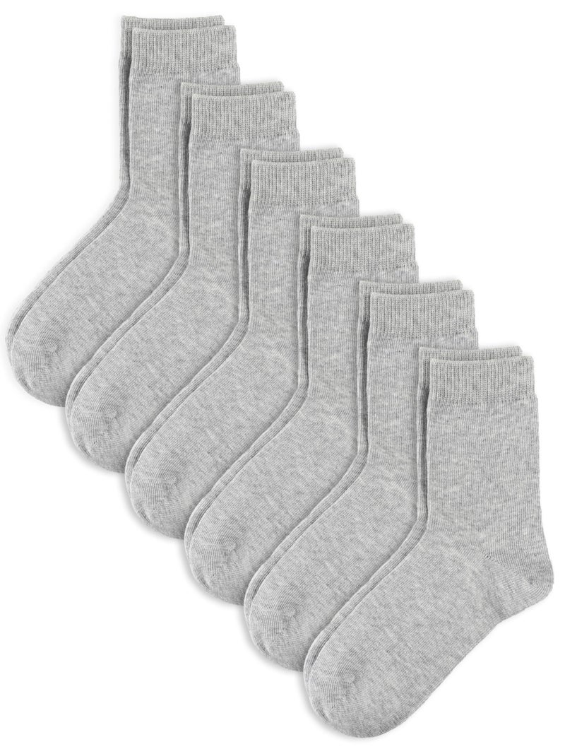 COTTON DAY Unisex Little Kids Youth Boys Girls Soft Cotton Crew Dress Socks Seamless Toe 6 Pack 4-6 years Lt Gray S (6) - Image 1