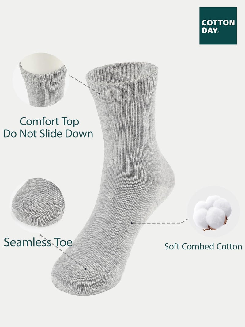 COTTON DAY Unisex Little Kids Youth Boys Girls Soft Cotton Crew Dress Socks Seamless Toe 6 Pack 4-6 years Lt Gray S (6) - Image 3