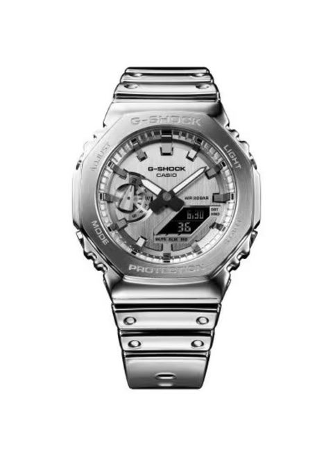 G-shock Men's Silver Bezel Watch with Metallic Silver Strap Watch GM-2100YM-8ADR