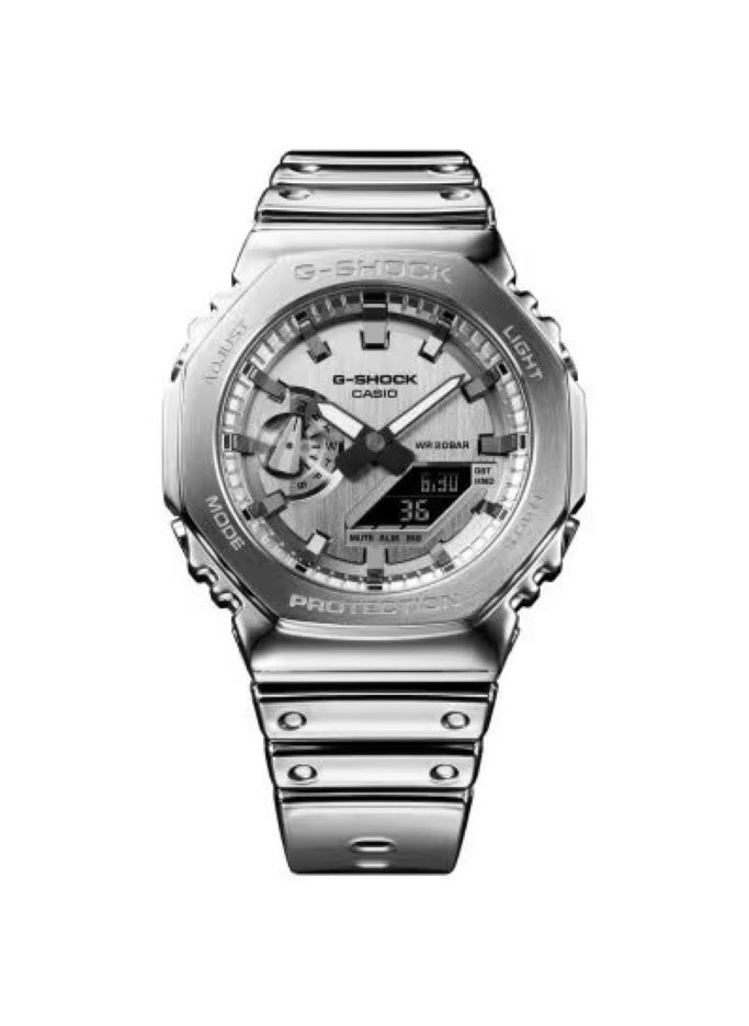 G-shock Men's Silver Bezel Watch with Metallic Silver Strap Watch GM-2100YM-8ADR