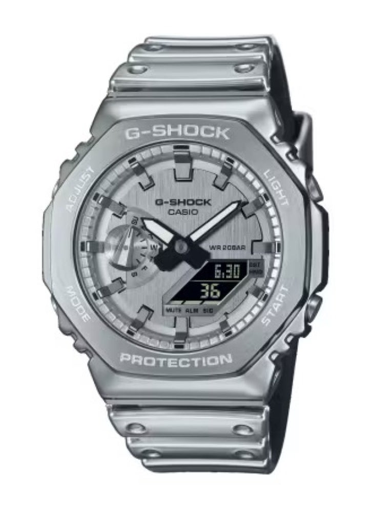 G-shock Men's Silver Bezel Watch with Metallic Silver Strap Watch GM-2100YM-8ADR