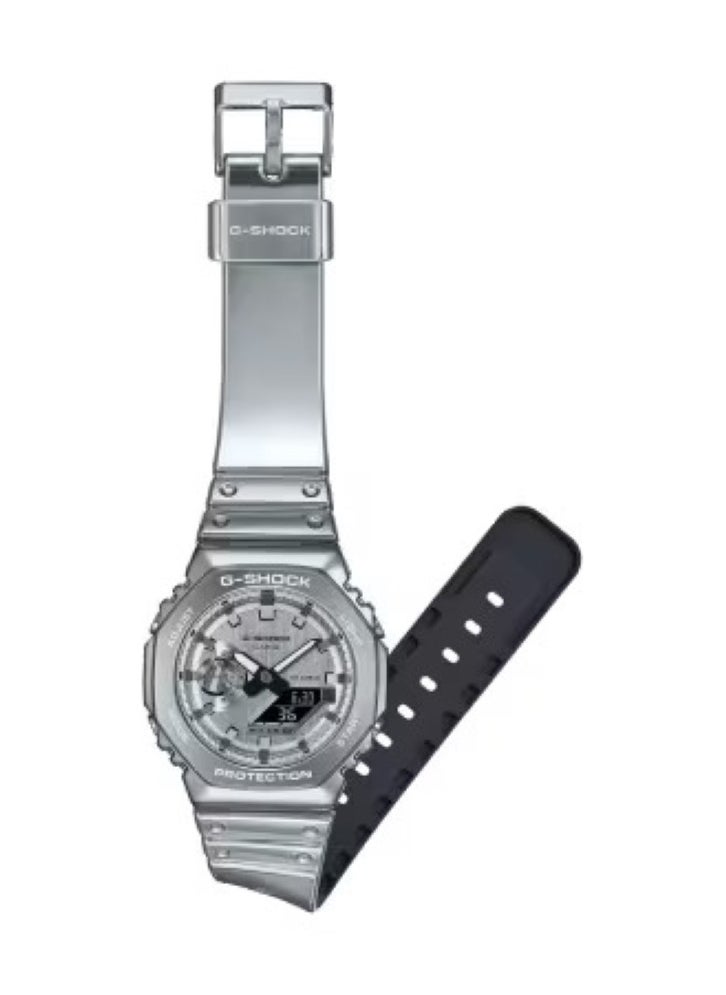 G-shock Men's Silver Bezel Watch with Metallic Silver Strap Watch GM-2100YM-8ADR