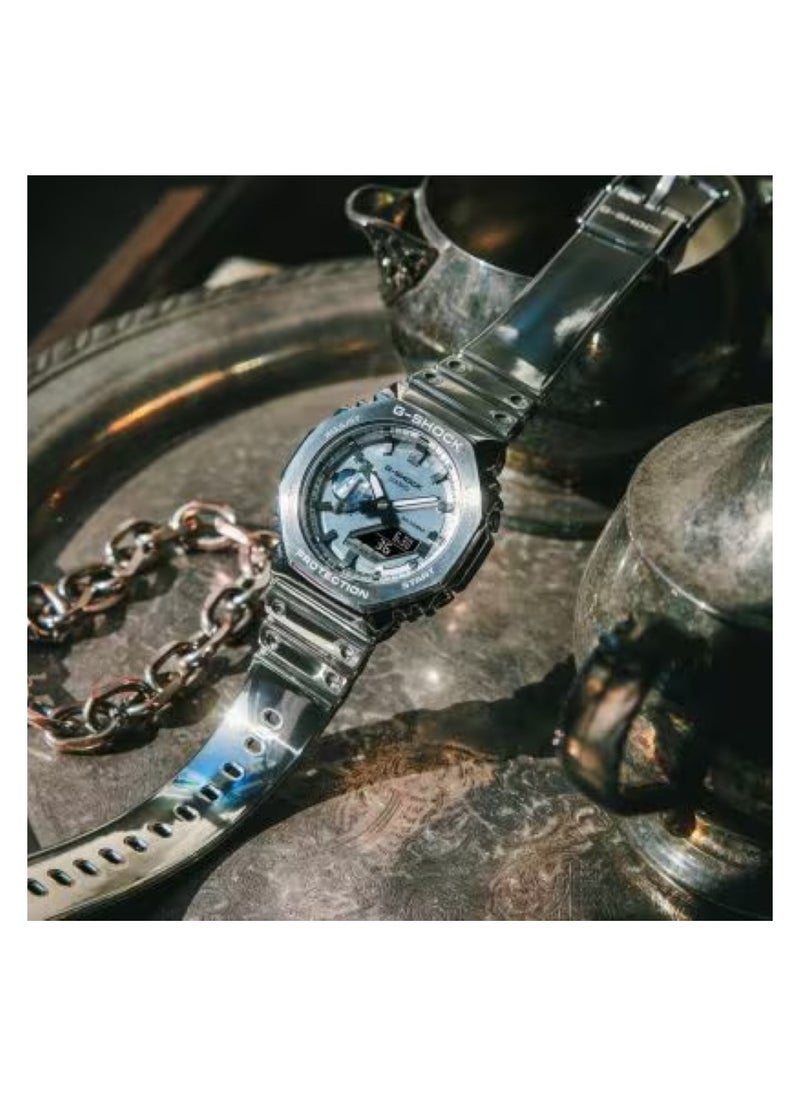 G-shock Men's Silver Bezel Watch with Metallic Silver Strap Watch GM-2100YM-8ADR
