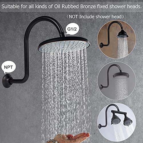 HAOXIN Bronze Shower Arm with Flange Brass 12 Inch Gooseneck Extension S Shaped Shower Arm High Arc Perfect For Fixed Rainfall Showerhead Replacement Part,Oil Rubbed Bronze,SA01B - Image 2