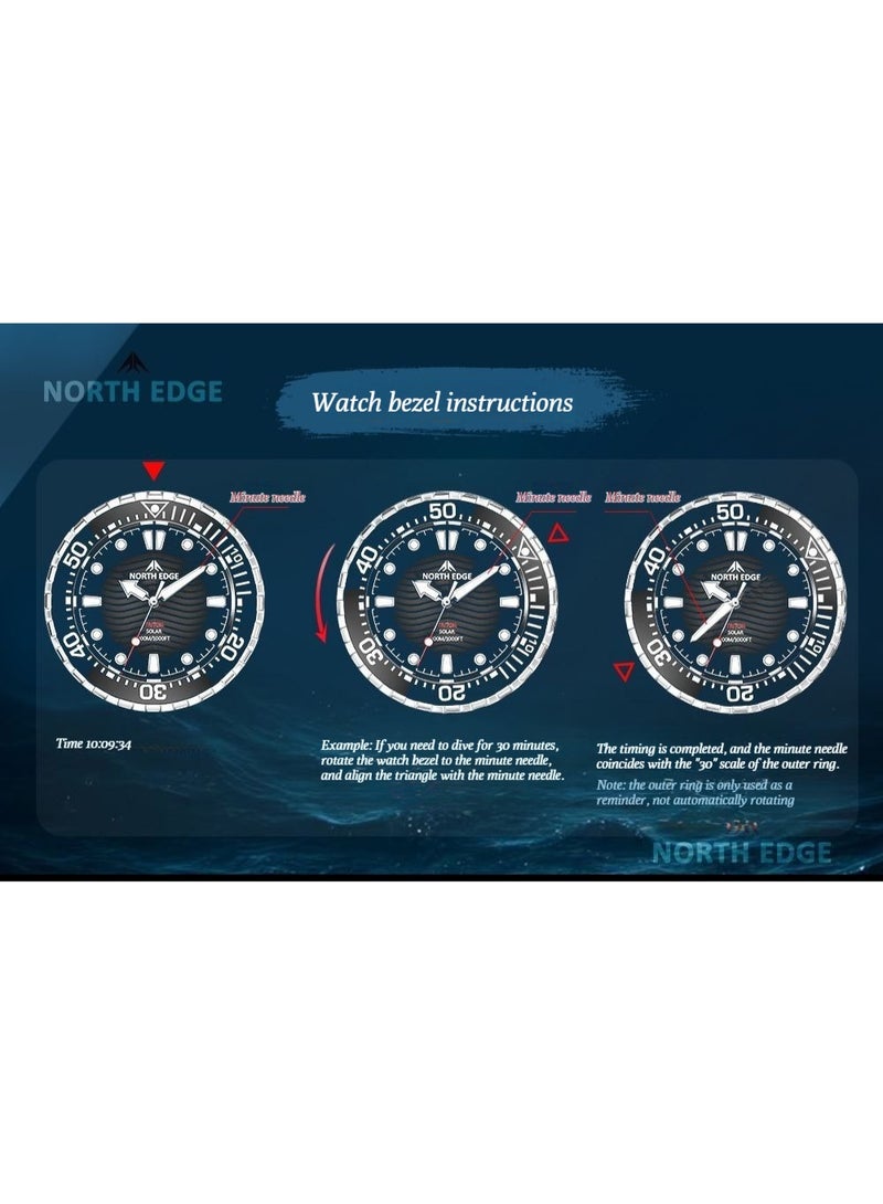 NORTH EDGE Men's Solar-powered Dive Titanium Alloy Case 300-meter Waterproof Ultra-long Battery Life Solar Watch - Image 2