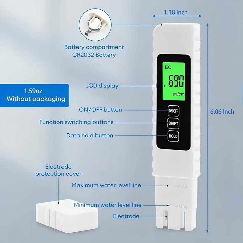 LIKDAY جهاز قياس TDS الرقمي لاختبار المياه 4 في 1 TDS و EC ودرجة الحرارة (°C، °F) ، جهاز قياس 0-9999 ppm ، مجموعة اختبار مياه محمولة بشاشة عرض كبيرة لمياه الشرب والزراعة المائية والأحواض ، نظام RO/DI - Image 5